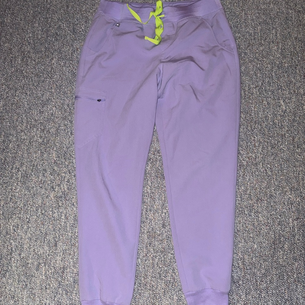 Figs Lavender Jogger Pants with Lime Drawstring